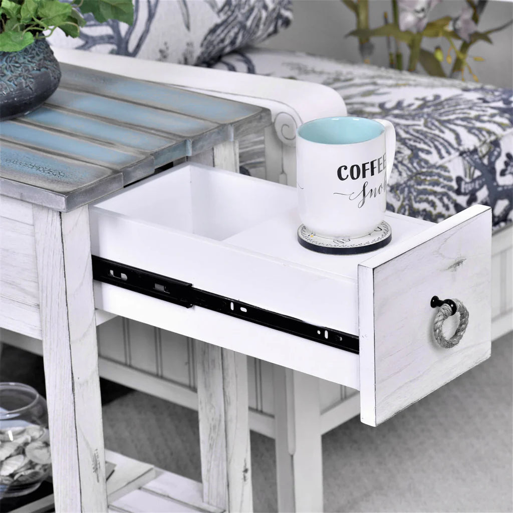 Picket Fence Chairside Table - Distress Blue/White - Atlantic Fine Furniture Melbourne FL