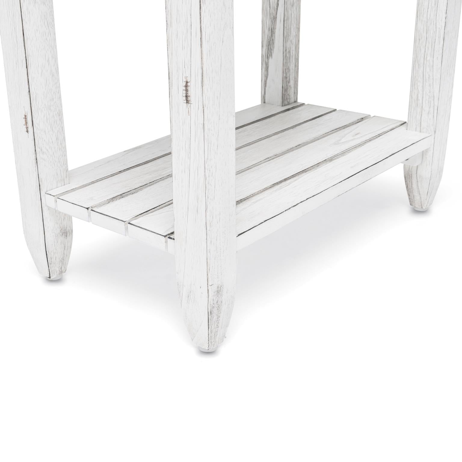 Picket Fence Chairside Table Distressed Bleu/White Finish