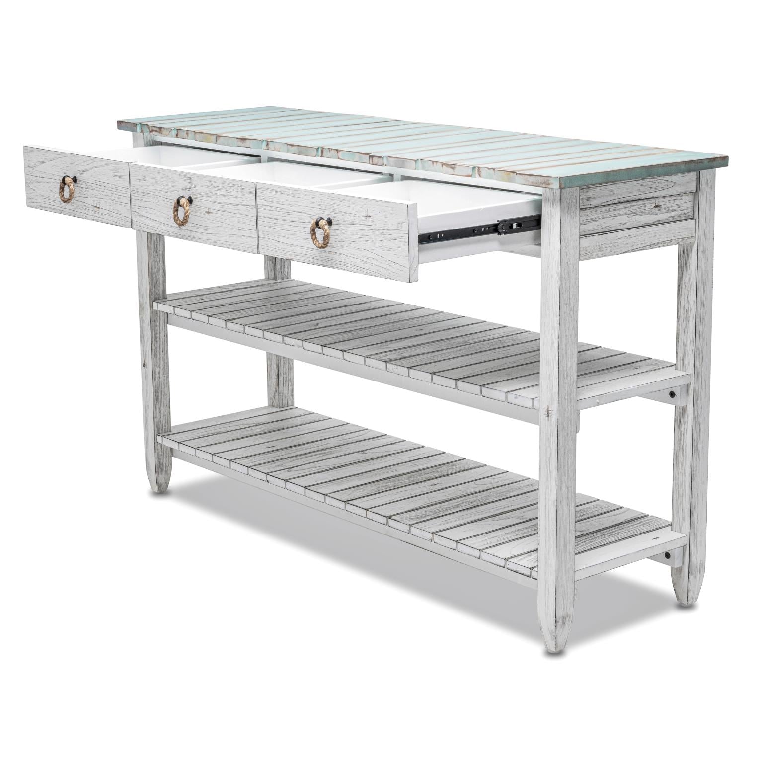 Picket Fence Entertainment Center Distressed Bleu/ White