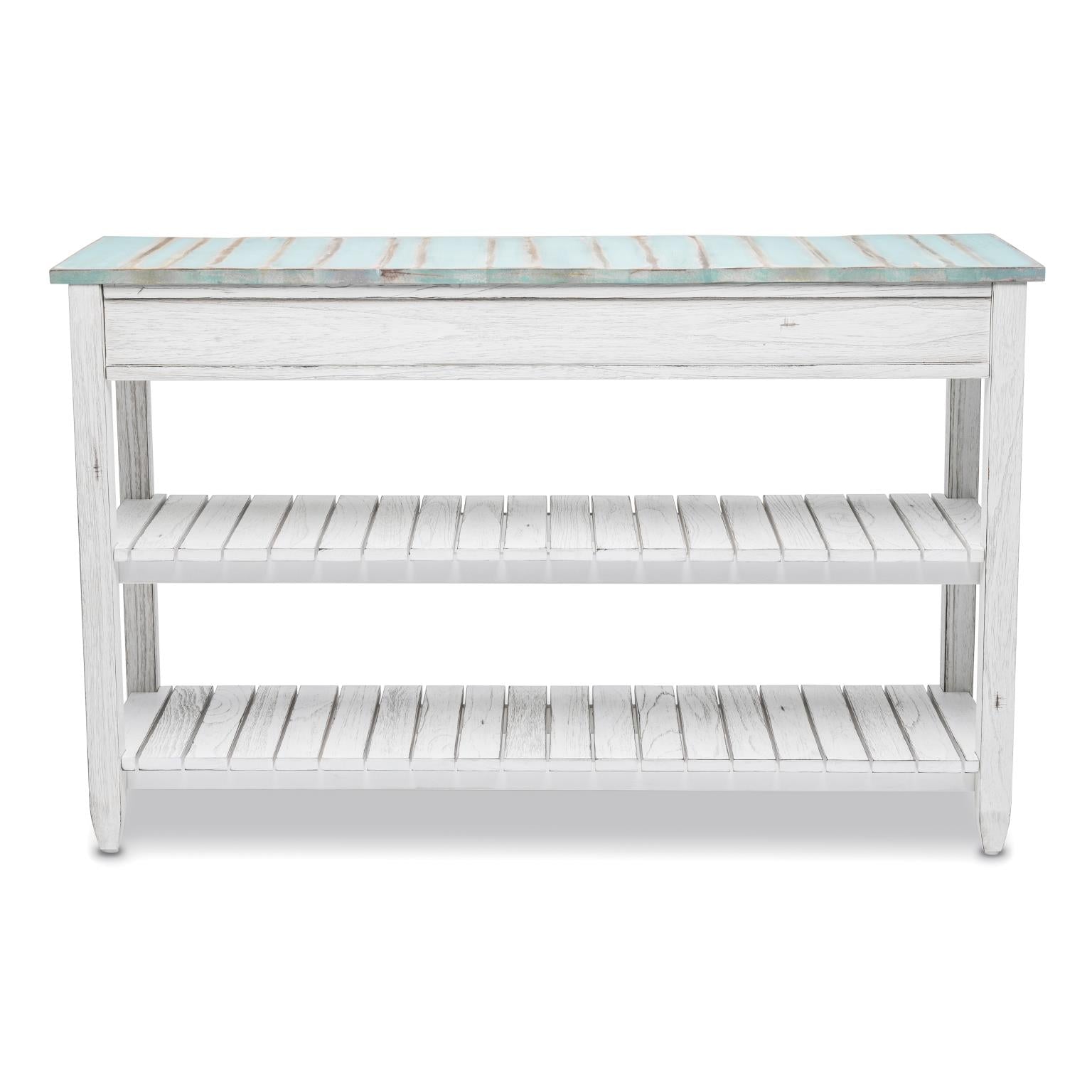 Picket Fence Entertainment Center Distressed Bleu/ White