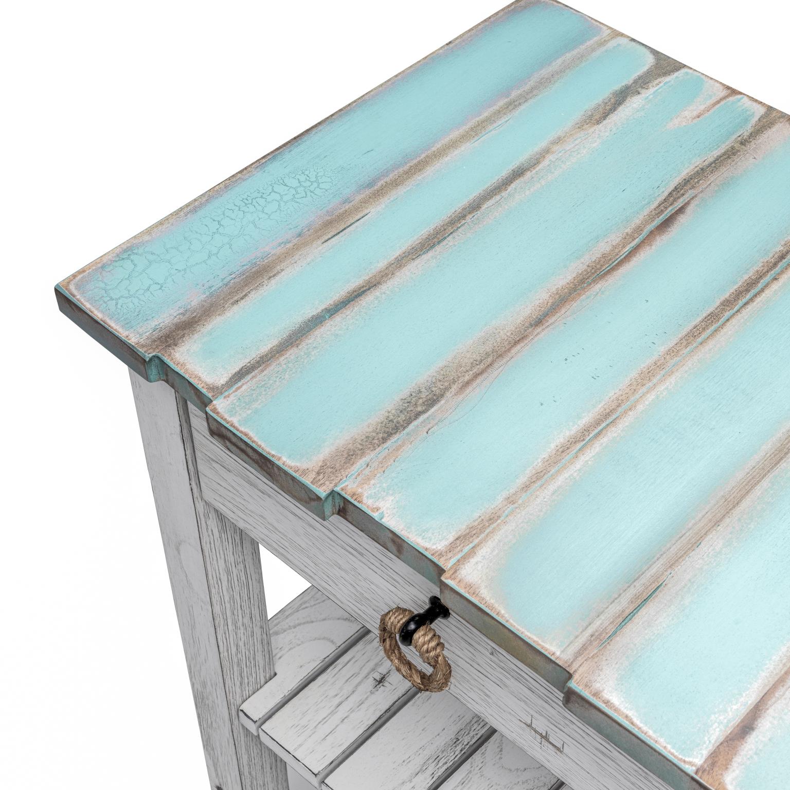 Picket Fence Entertainment Center Distressed Bleu/ White