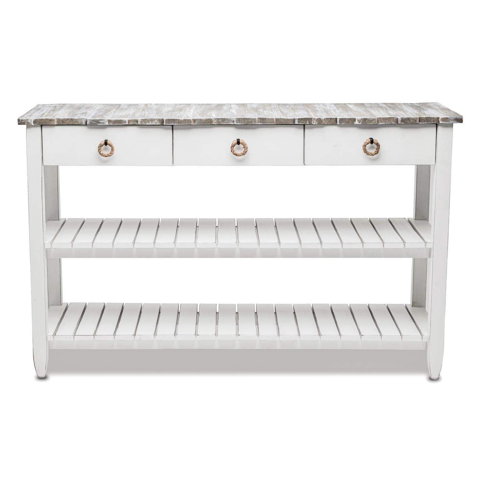 Picket Fence Entertainment Center. Grey/Blanc Finish
