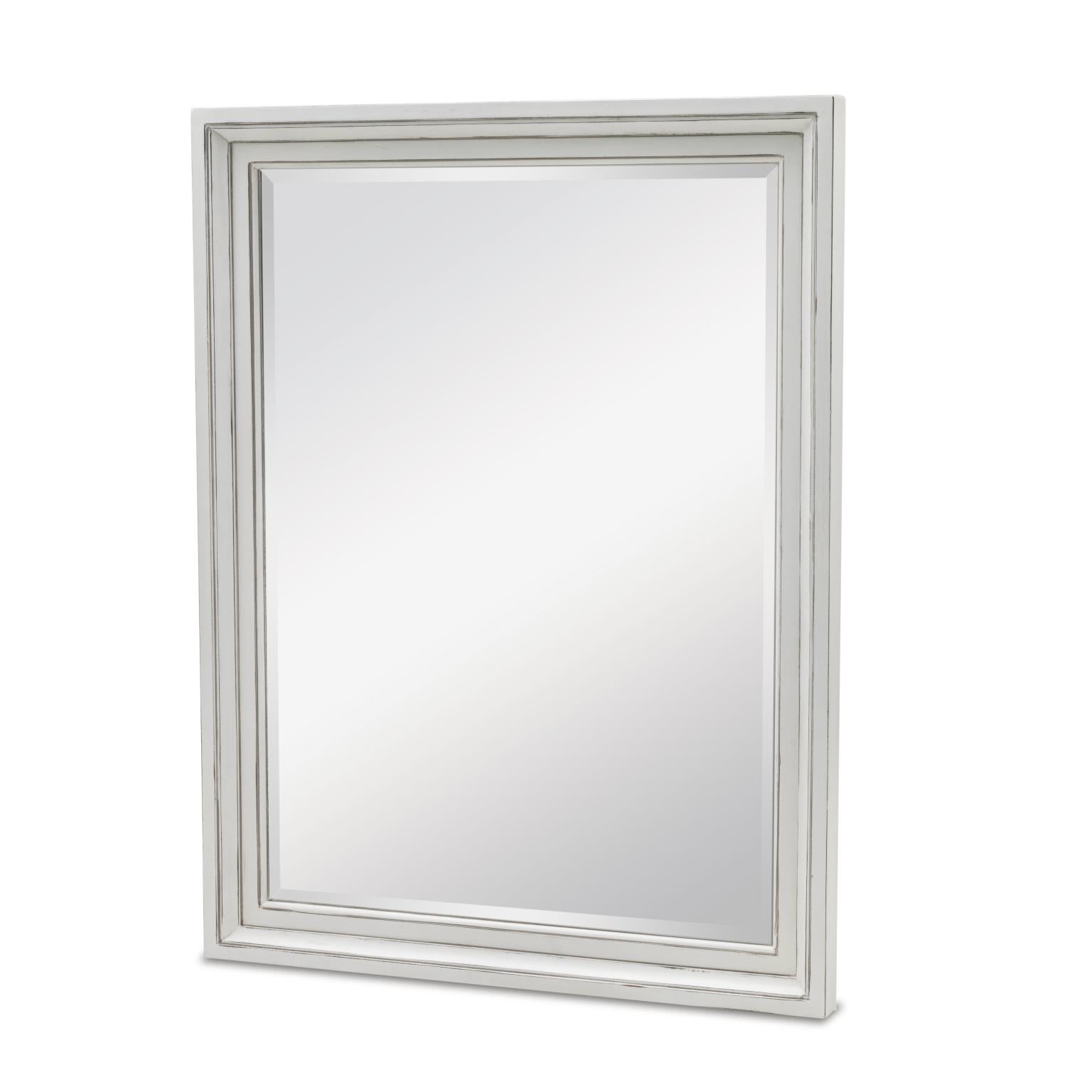 Monaco Mirror w/ Bevel Blanc Finish Glass dimensions 26" x 36"