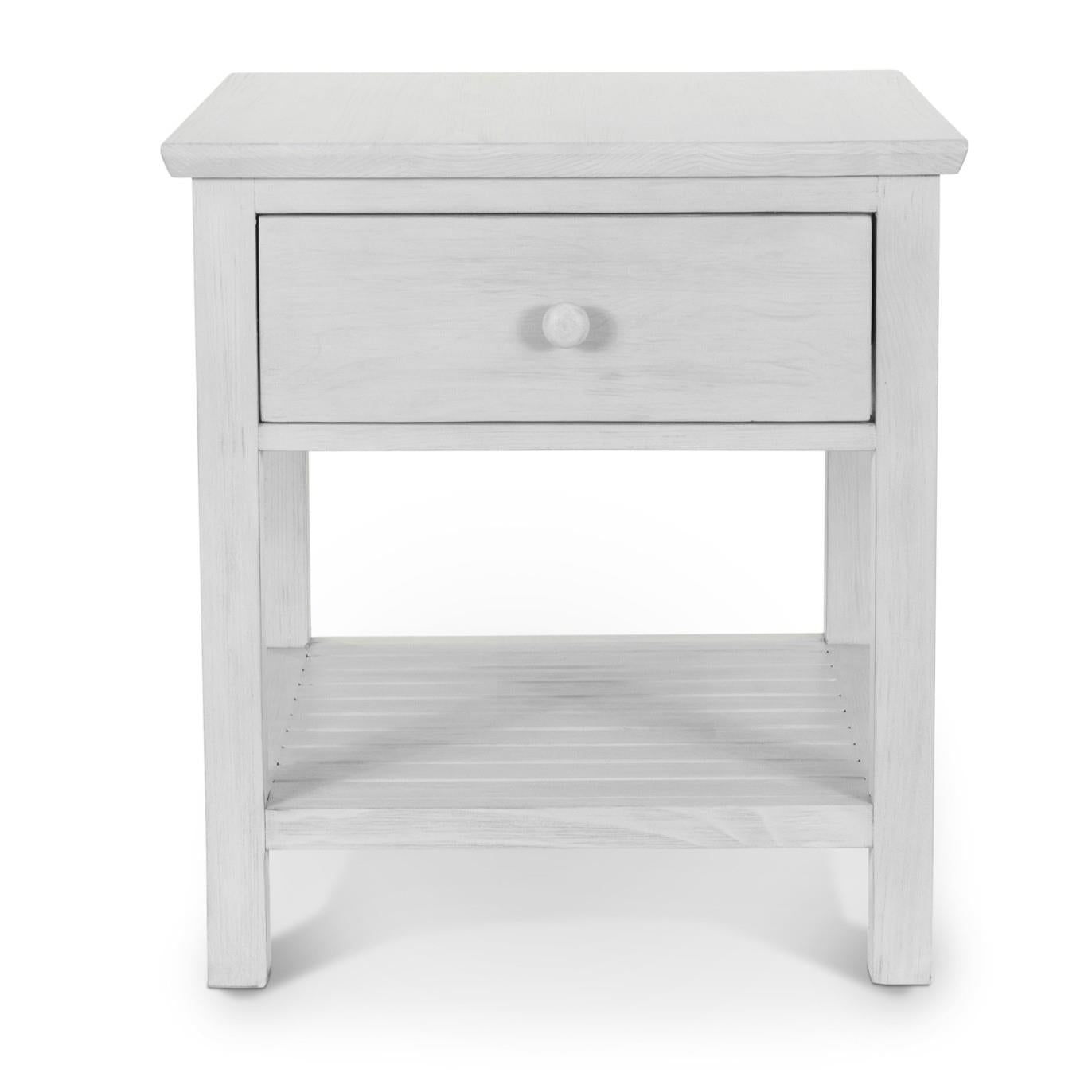 Geneva 1-Drawer End Table. Distressed White finish