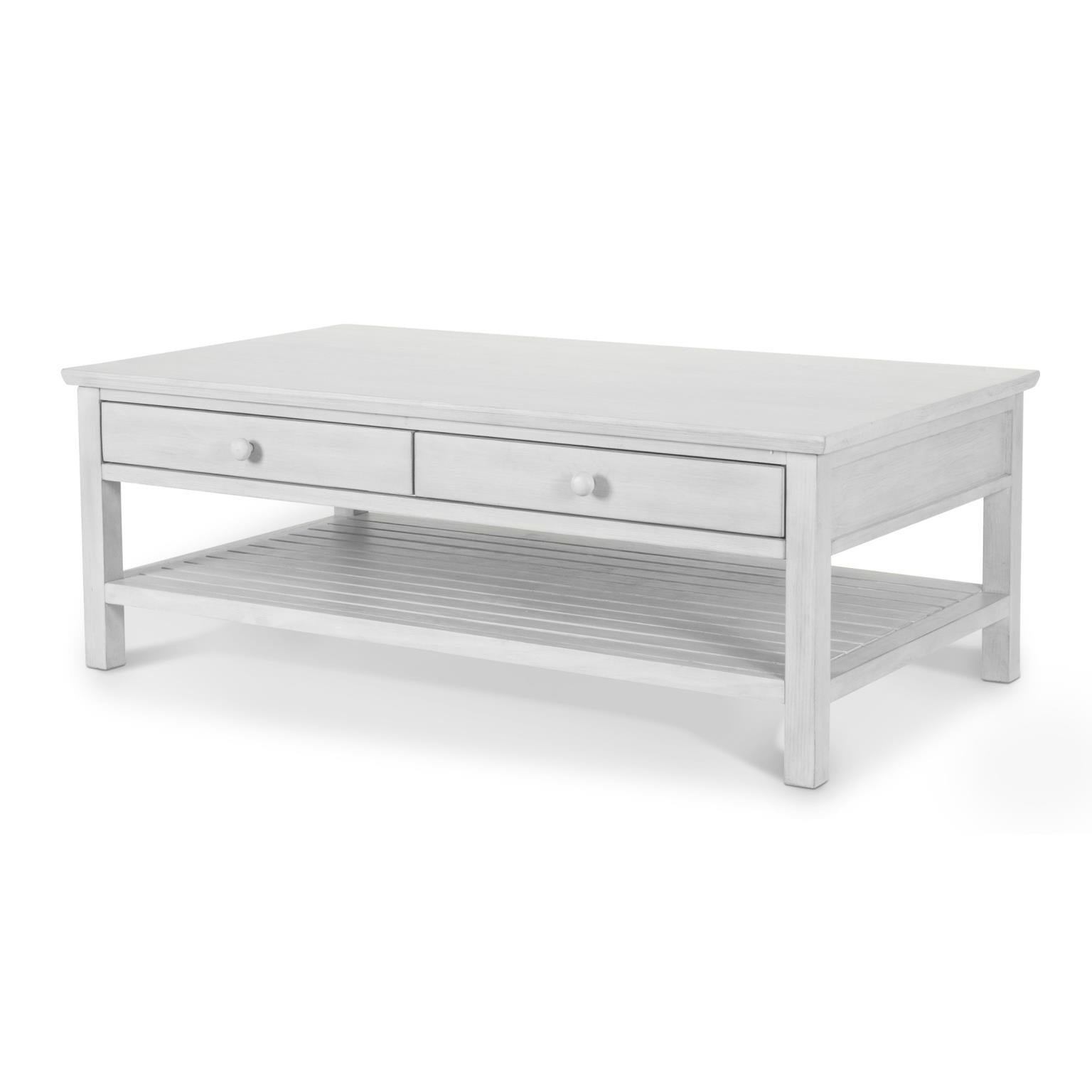 Geneva 2-Drawer Cocktail Table w/ Castors. Distressed White finish