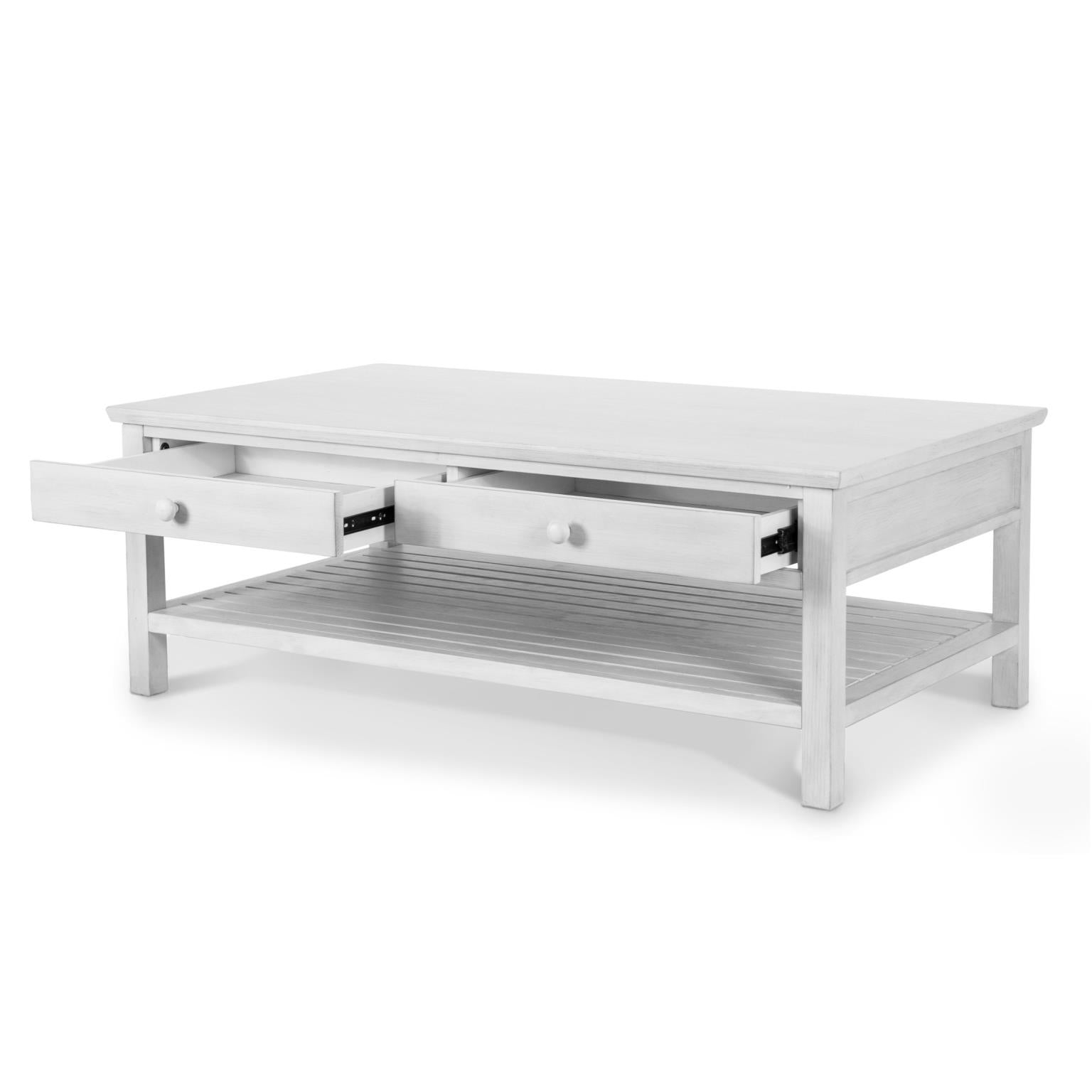 Geneva 2-Drawer Cocktail Table w/ Castors. Distressed White finish