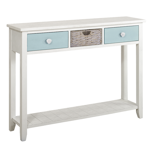 Palm Island Entry Table with Two Baskets - Glacier Blue