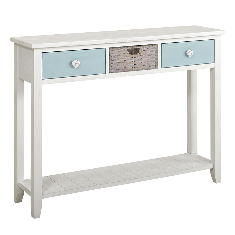 Palm Island Entry Table with Two Baskets - Glacier Blue