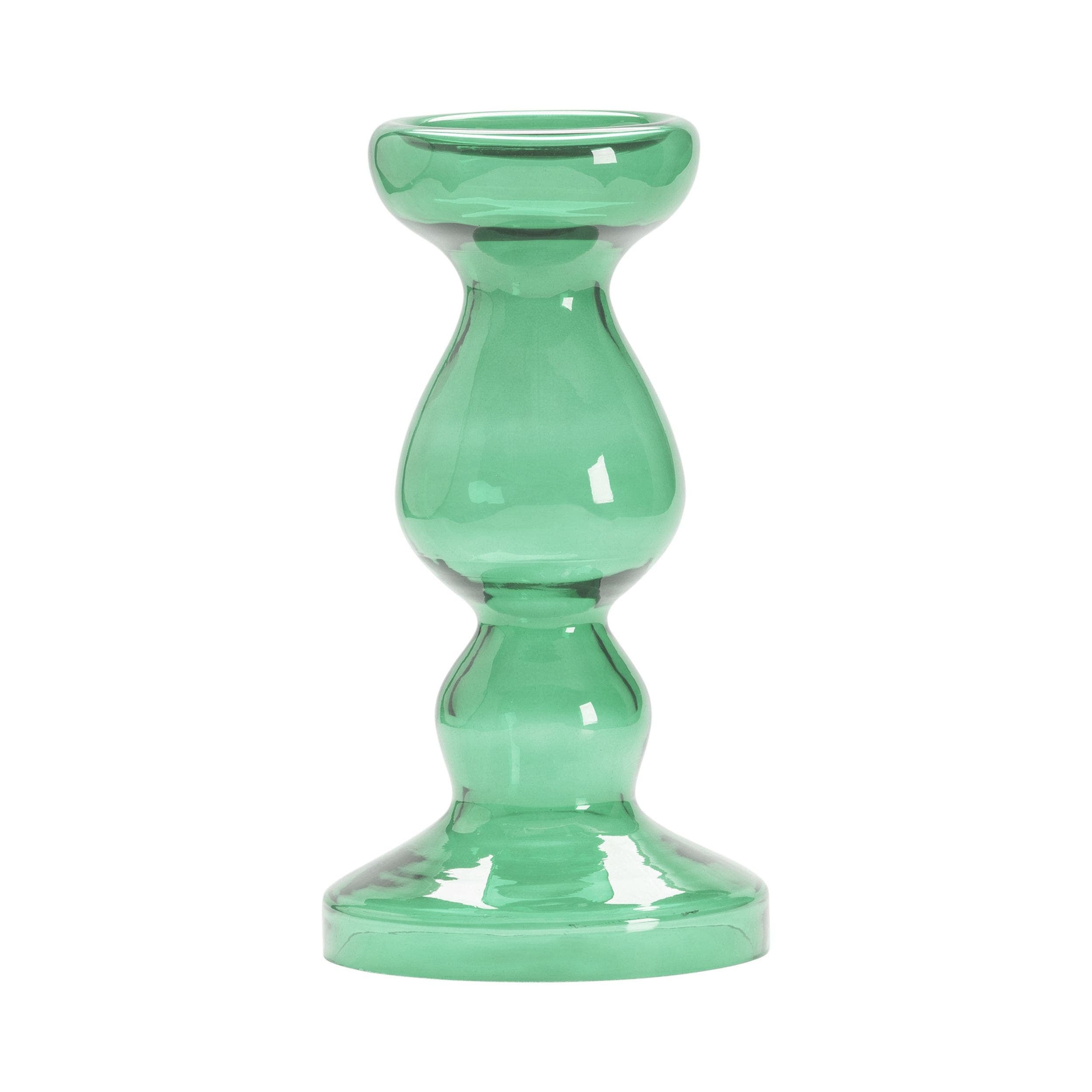 Miramar Medium Emerald Blown Glass Pillar Candle Holder
