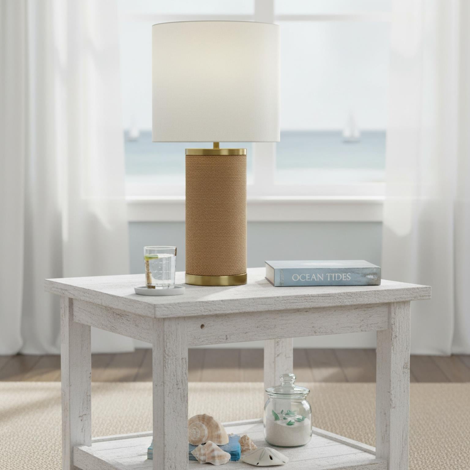Catalina, 28" Rope Table Lamp (2pk). Natural and Gold finish