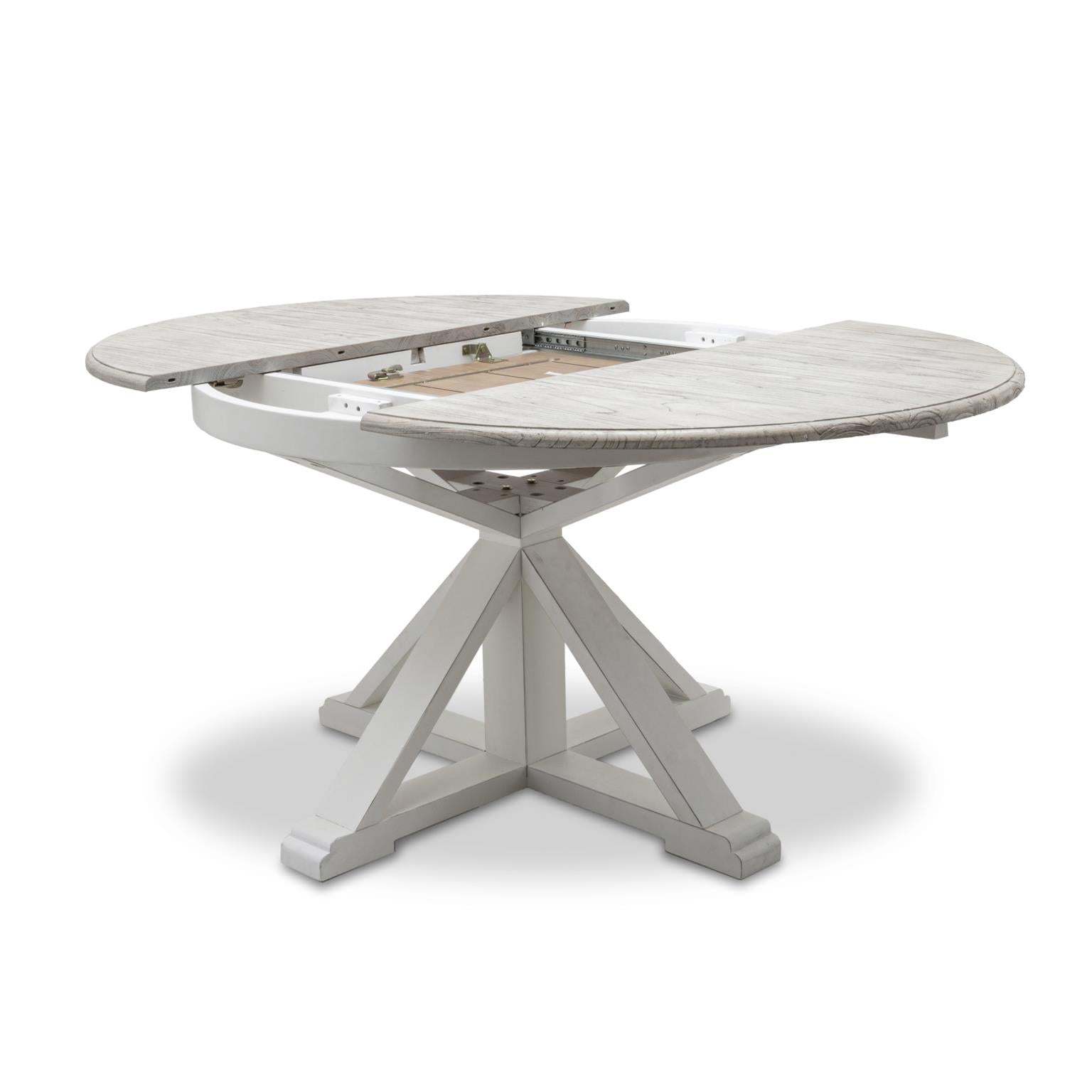Islamorada 45" Round Dining Table w/ 18" Butterfly Leaf Extension. Dapple Grey Finis