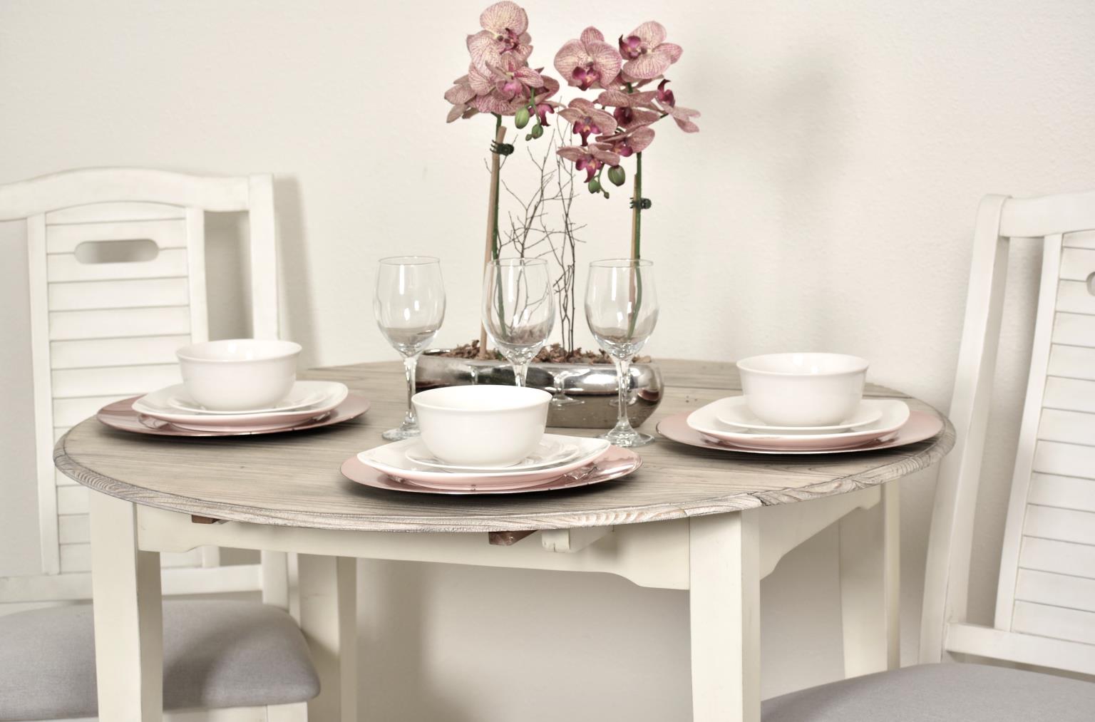 Islamorada Drop Leaf Dining Table. Dapple Grey Finish