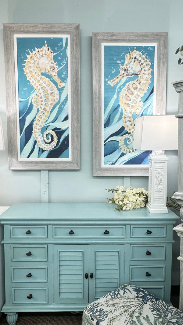 Seahorse on Teal A and B - Set of Two. Anastasia Musick