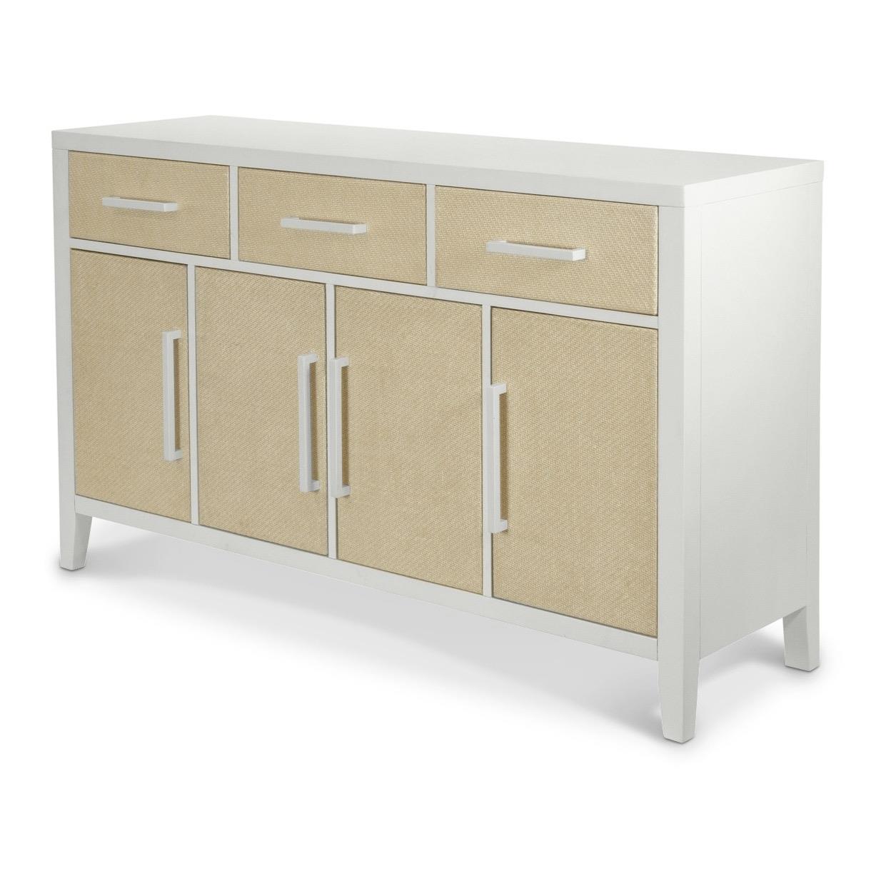 Miramar 4-Door / 3-Drawer Credenza (60") w/ Silver Tray. Sand and Stark White Finish