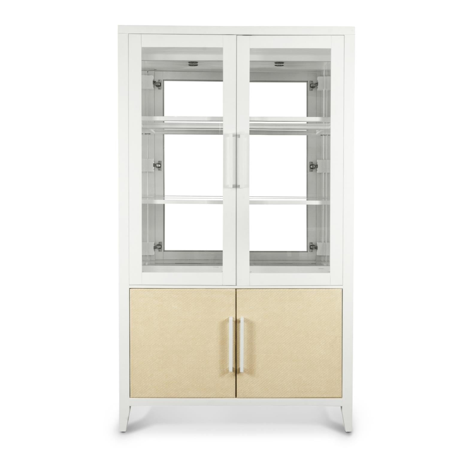 Miramar Curio w/ Touch Lighting. Sand and Stark White Finish