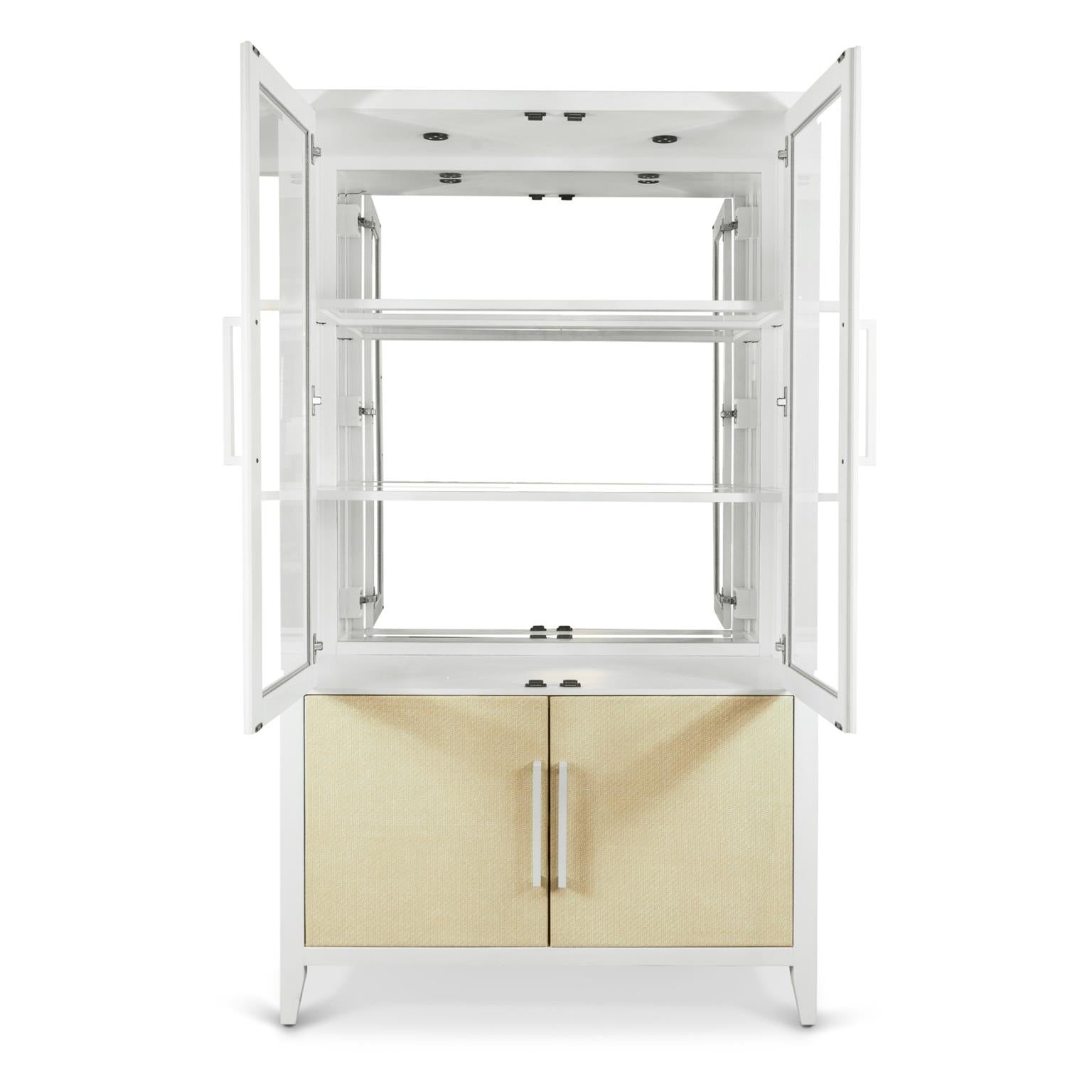 Miramar Curio w/ Touch Lighting. Sand and Stark White Finish