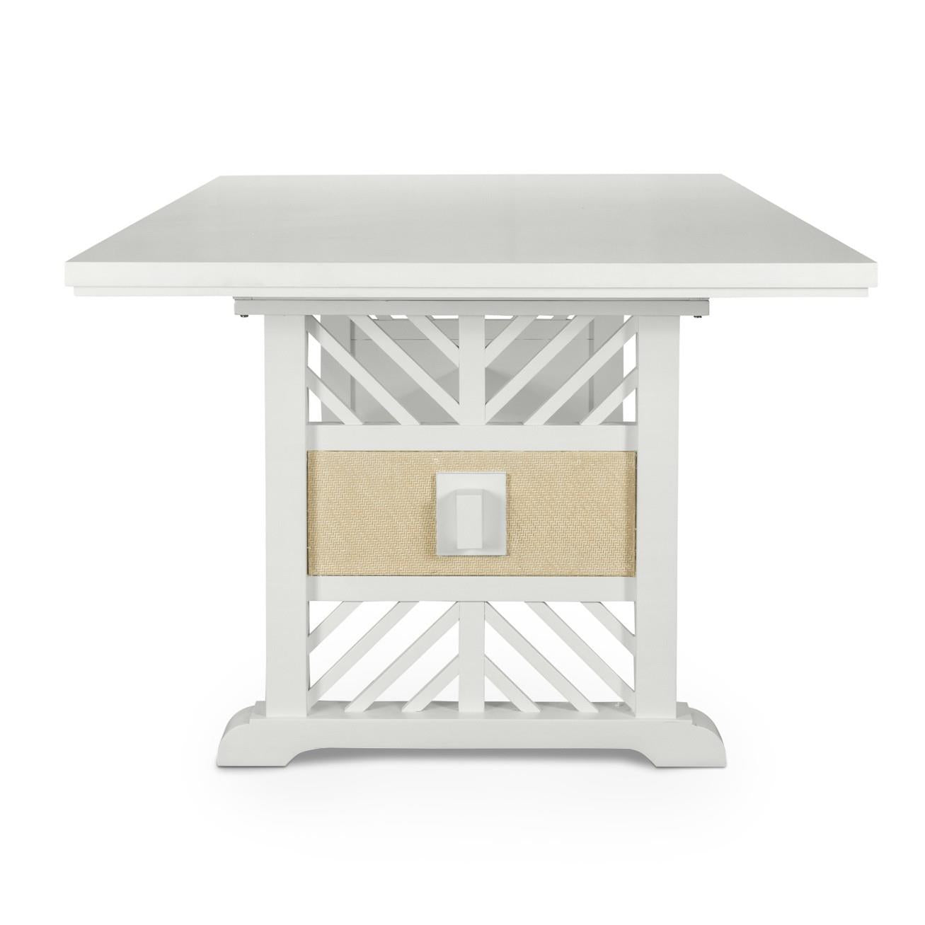 Miramar Trestle Table w/ Self Storing Leaf (78"-96") Complete. Sand and Stark White Finish