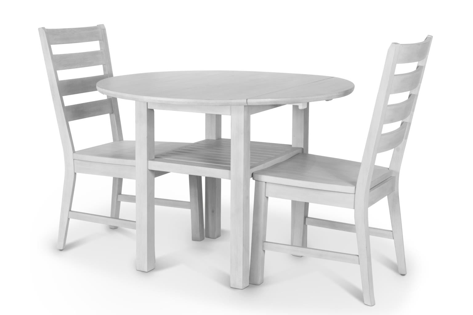 Geneva Drop Leaf Table (42"). Distressed White Finish