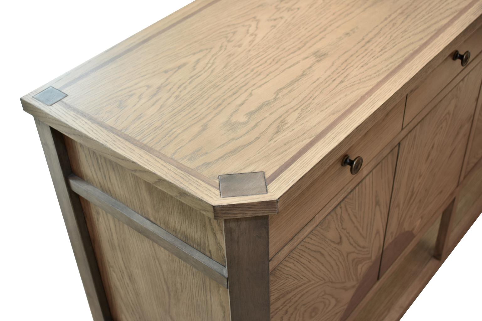 Sun Haven Credenza w/ Silver Tray (64"). Oak and Walnut Finish