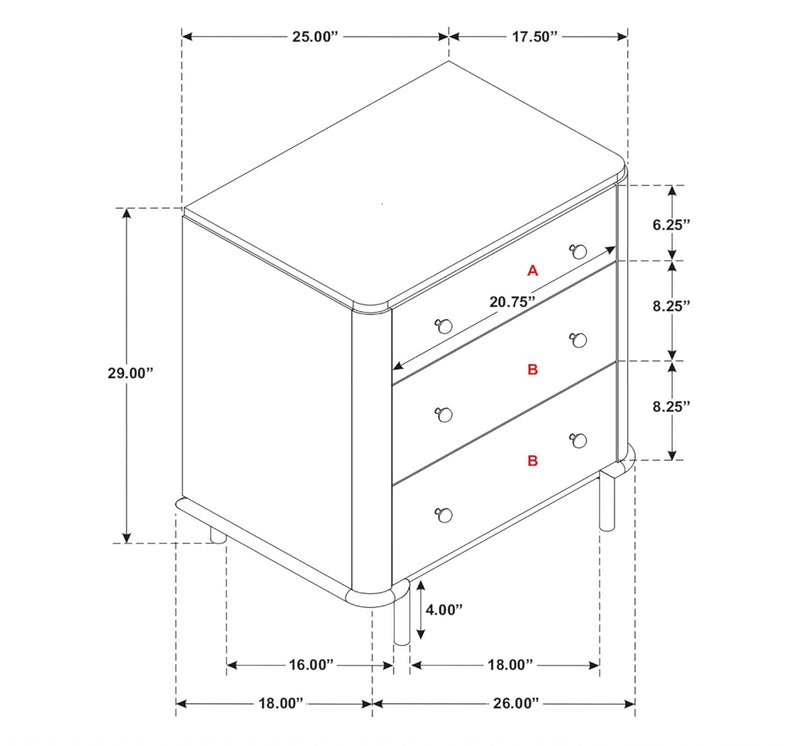 3-Drawer Nightstand with USB Charging Outlet -Sand Wash Finish