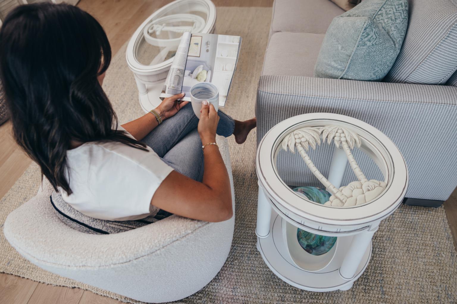 Monaco Insert for Coffee and End Tables - Palm Trees Blanc Finish