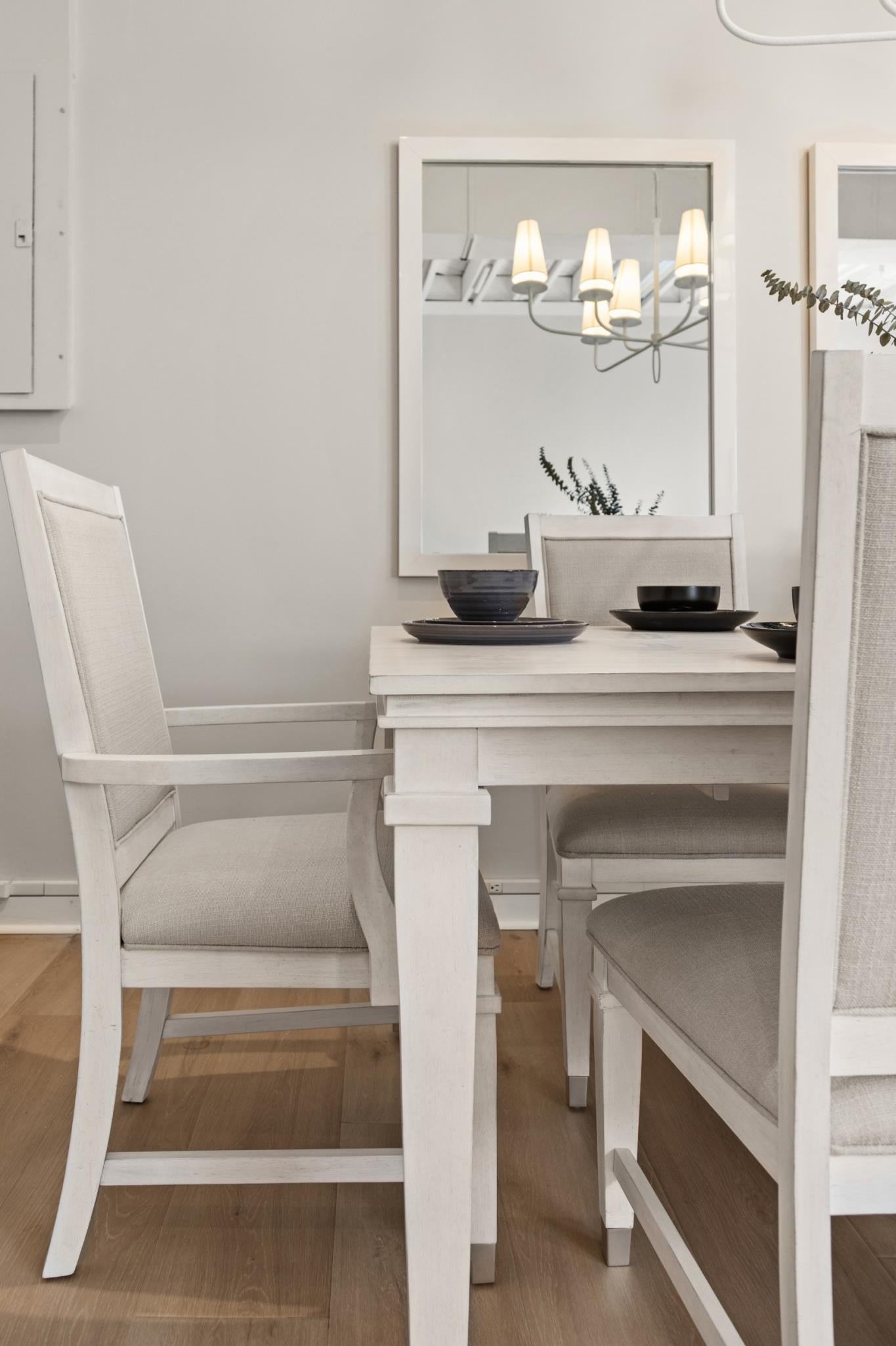 Point Breeze Leg Table w/ Self Storing Leaf (76"-96"). Fresh White Finish