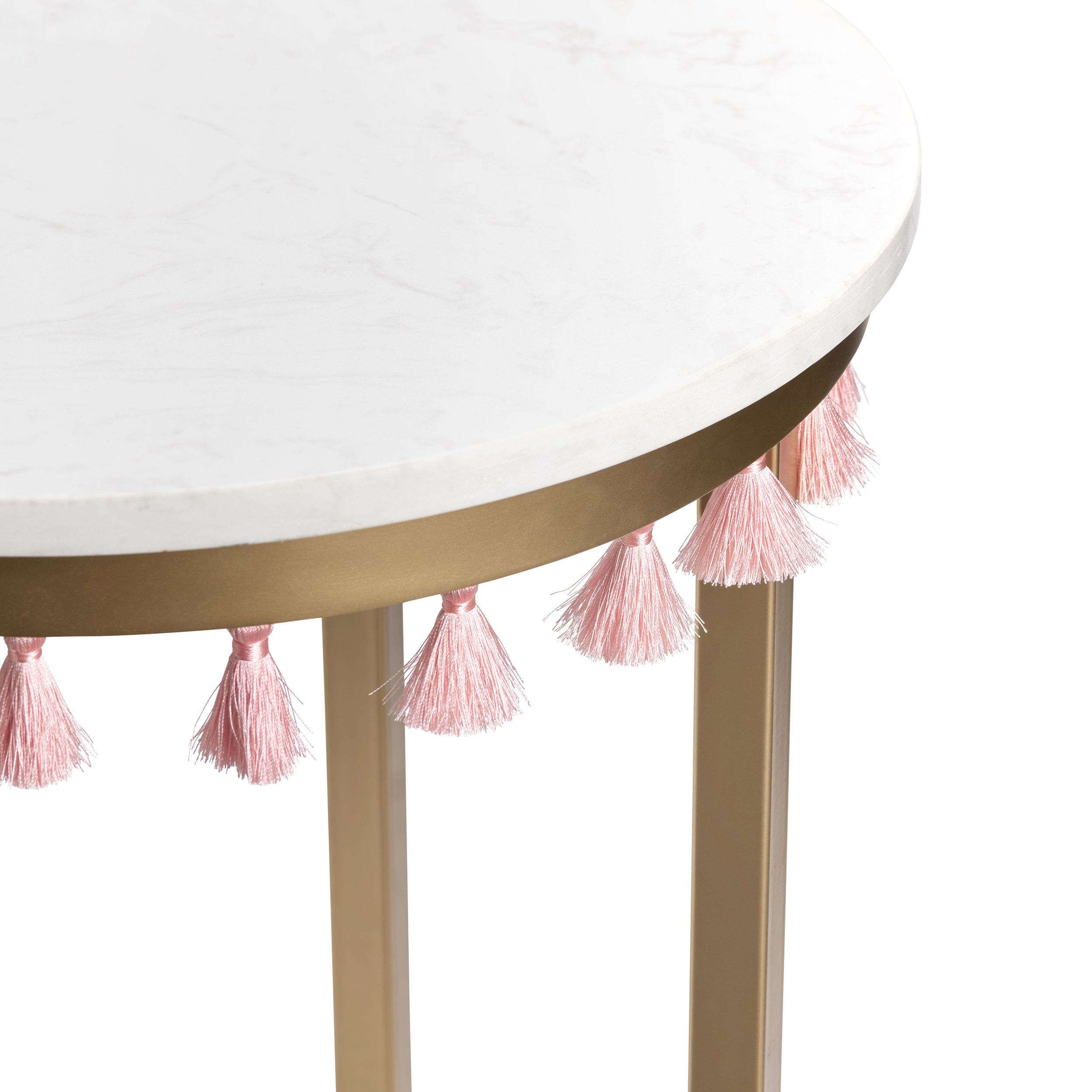 Saffron Round Marble Accent Table w/ Pink Tassels - Image 3