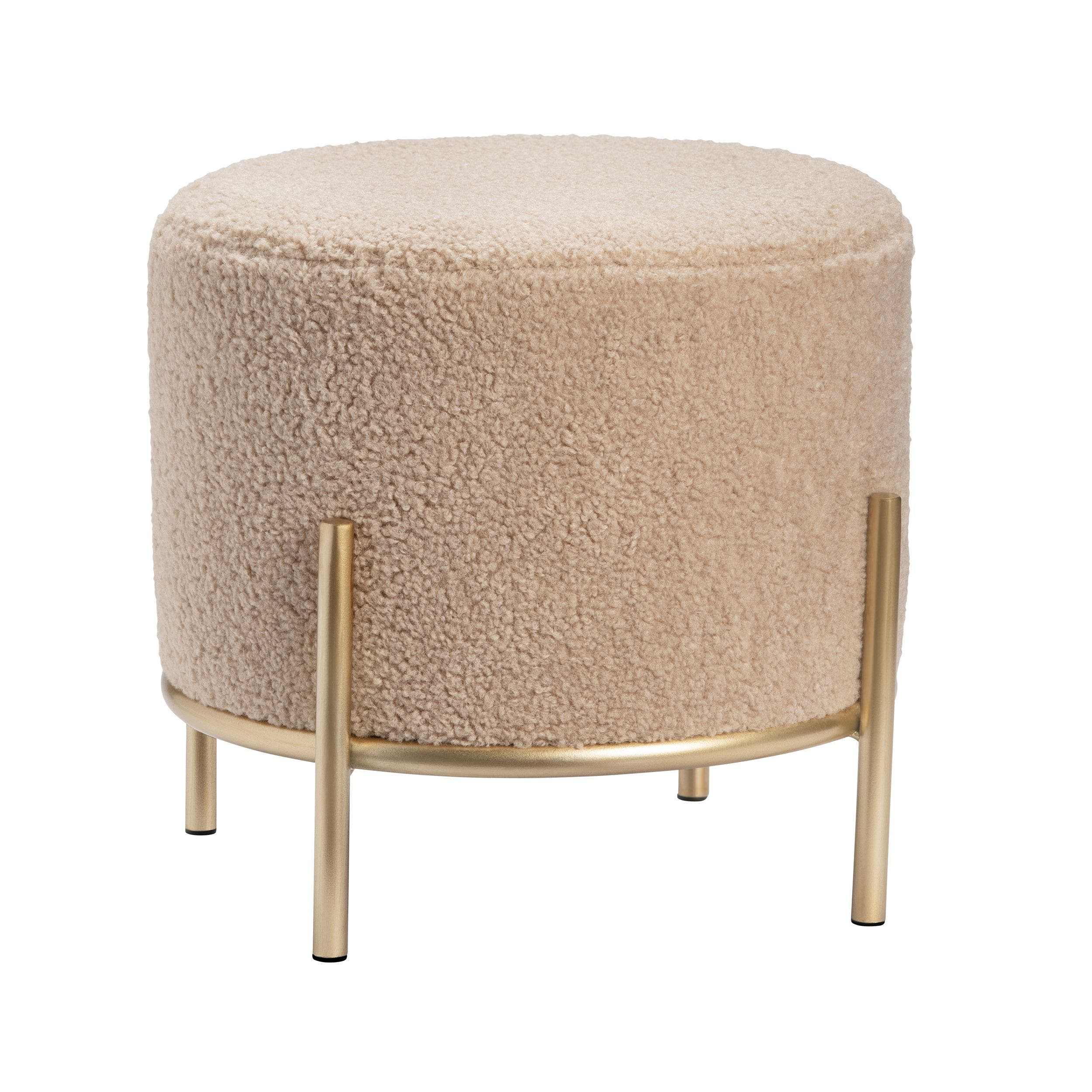 Zanella Round Cream Upholstered Sherpa Foot Stool Ottoman - Image 2