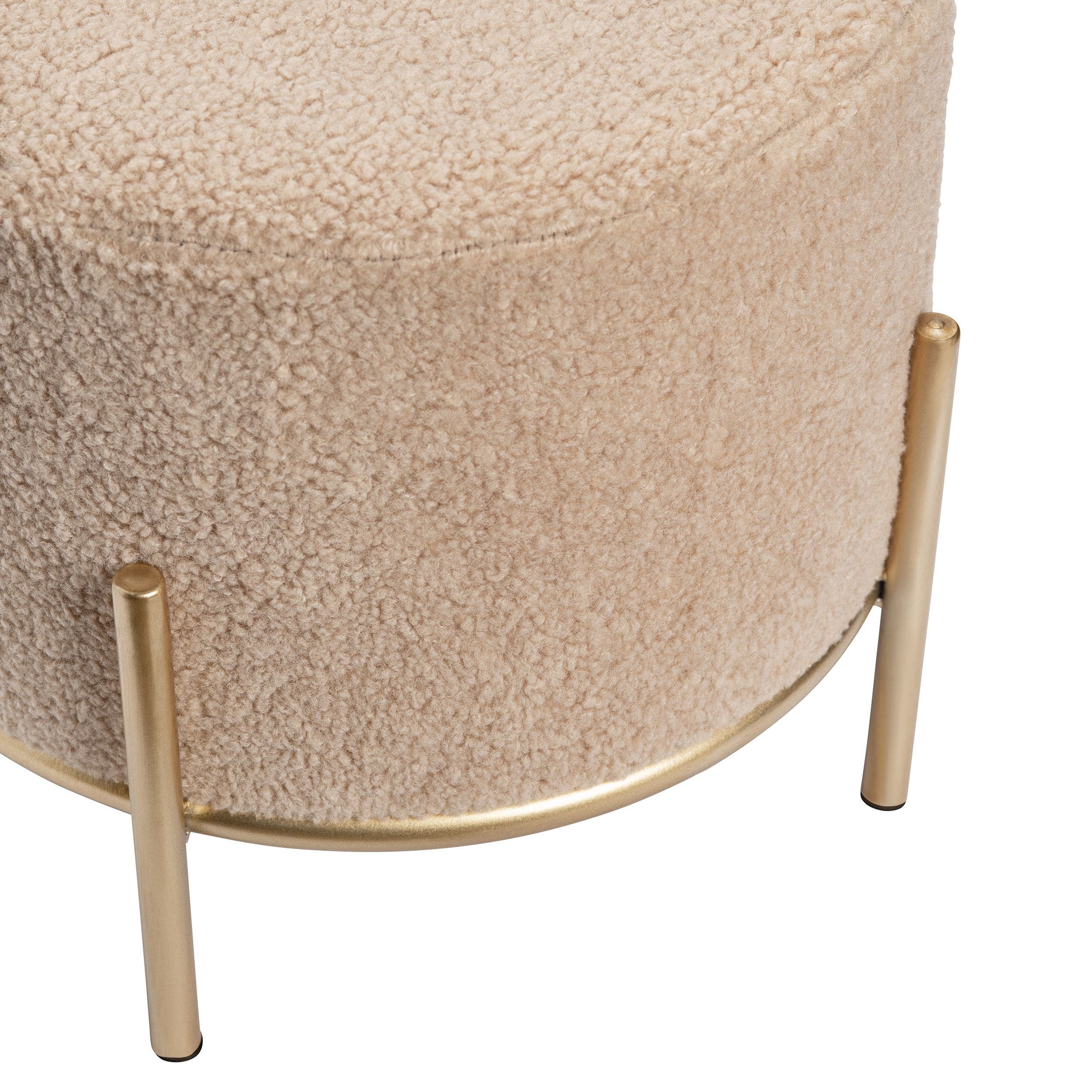 Zanella Round Cream Upholstered Sherpa Foot Stool Ottoman - Image 3