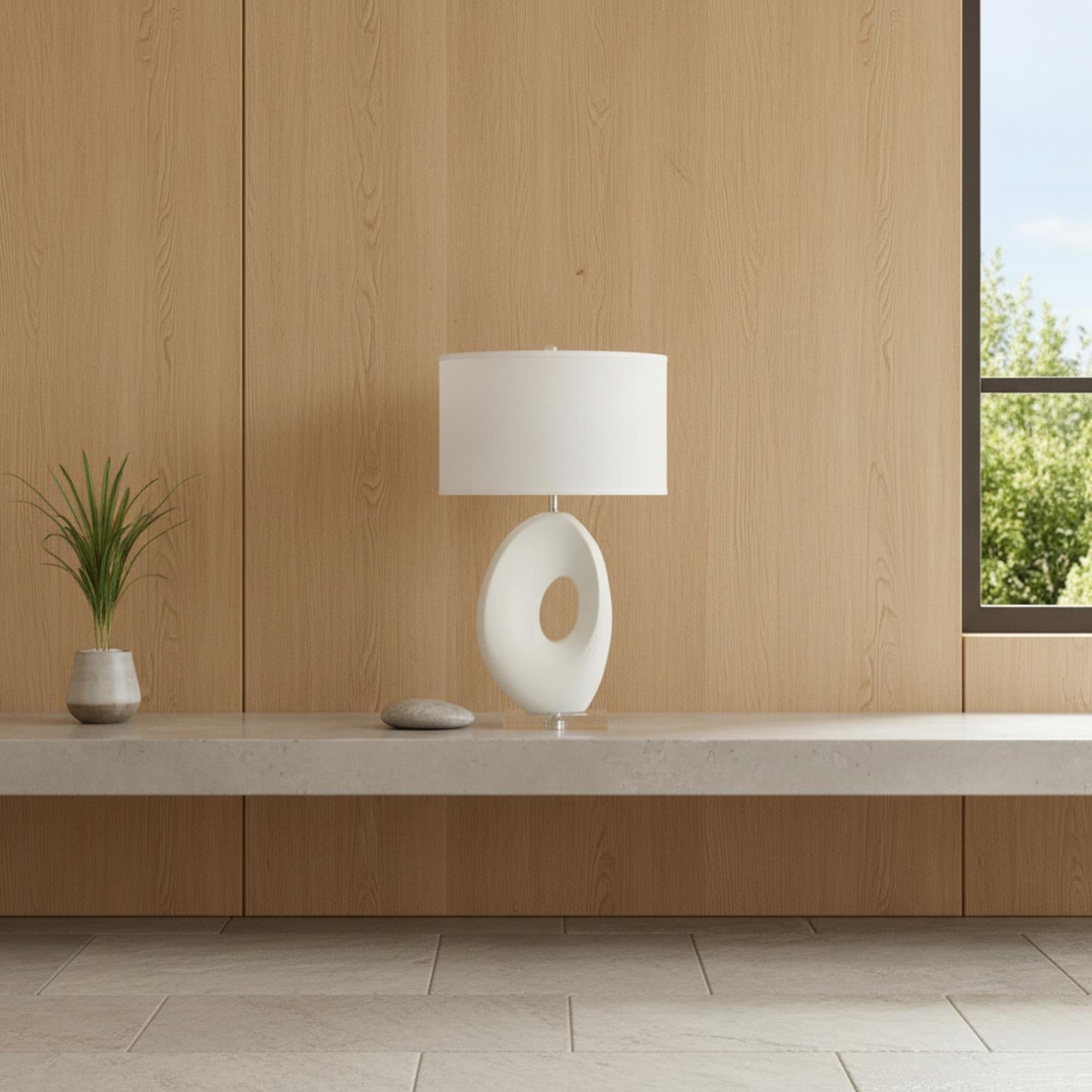 Eva, 30" resin table lamp with organic shape and white finish, sold as 1pk