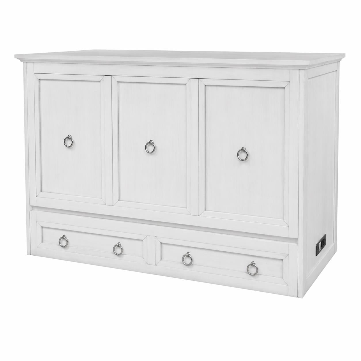 Point Breeze Queen Cabinet Bed; mattress ordered separately. Fresh White Finish w/ Soft Grey Glaze