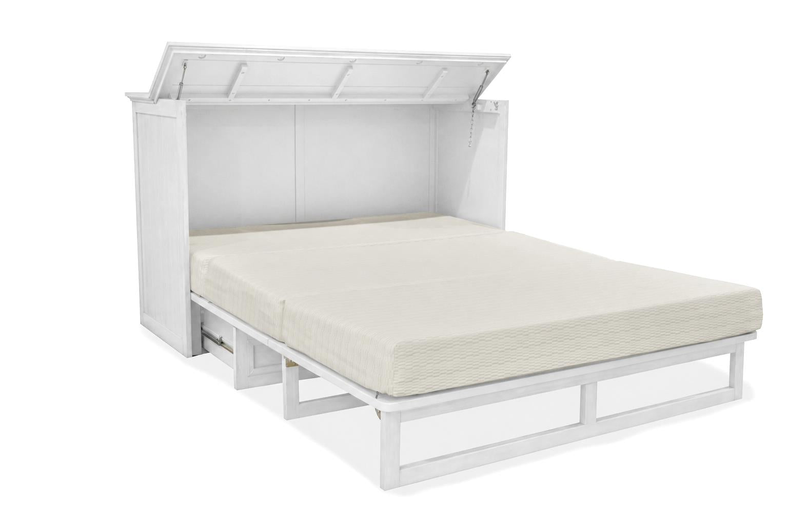 Point Breeze Queen Cabinet Bed; mattress ordered separately. Fresh White Finish w/ Soft Grey Glaze