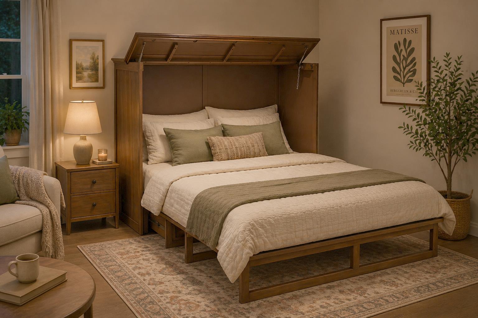 Point Breeze Queen Cabinet Bed; mattress ordered separately. Nutmeg Finish