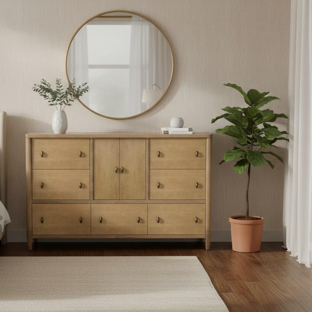 Chatham 7 Drawer / 2 Door Dresser. Warm Maple Finish
