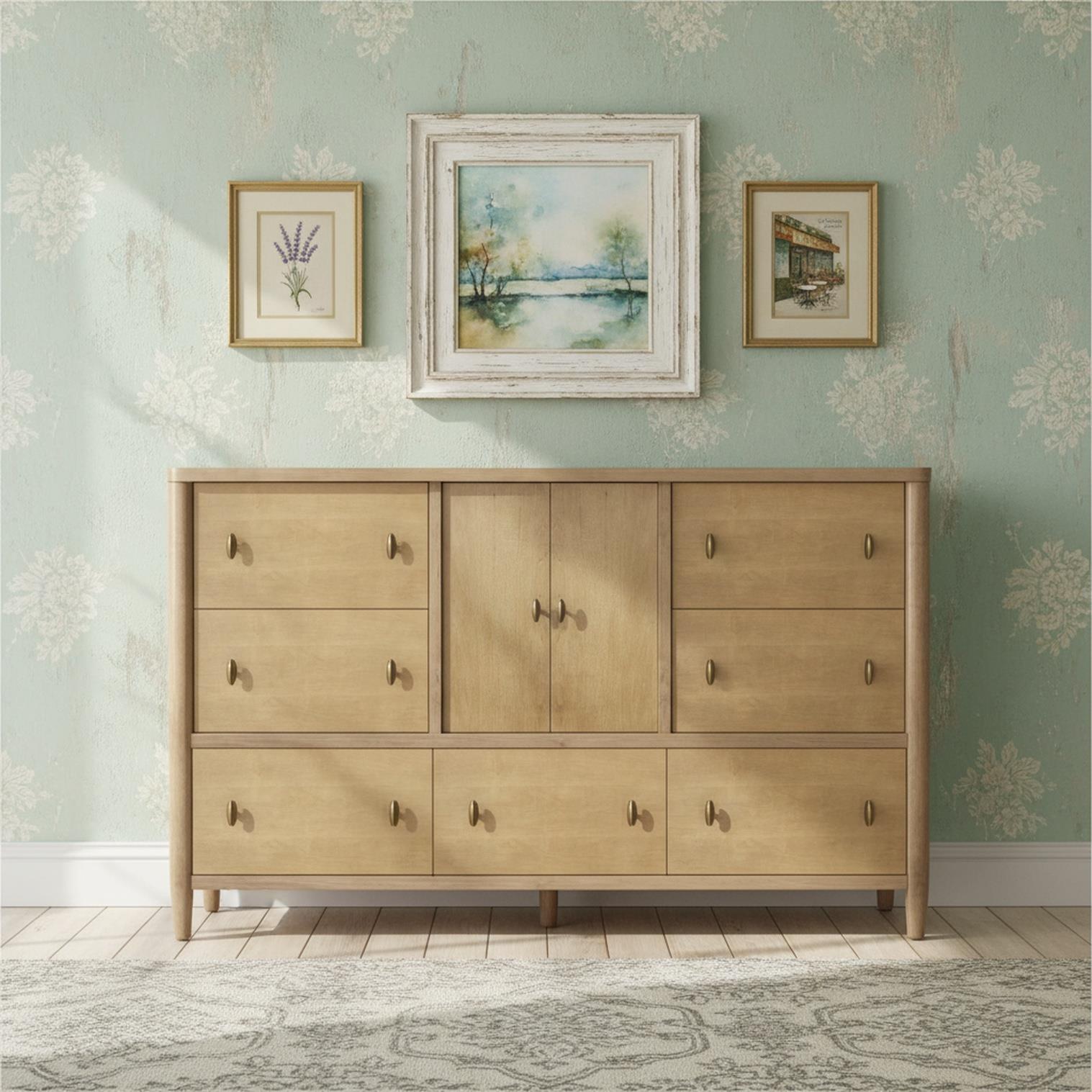 Chatham 7 Drawer / 2 Door Dresser. Warm Maple Finish