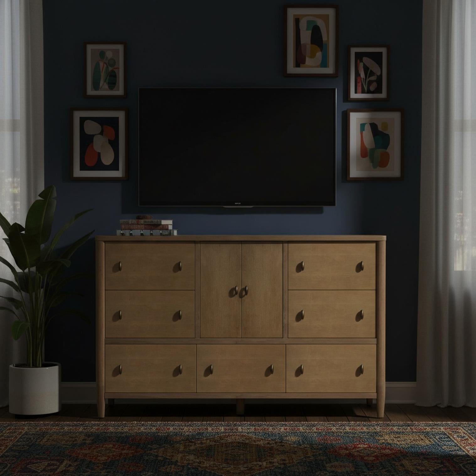 Chatham 7 Drawer / 2 Door Dresser. Warm Maple Finish