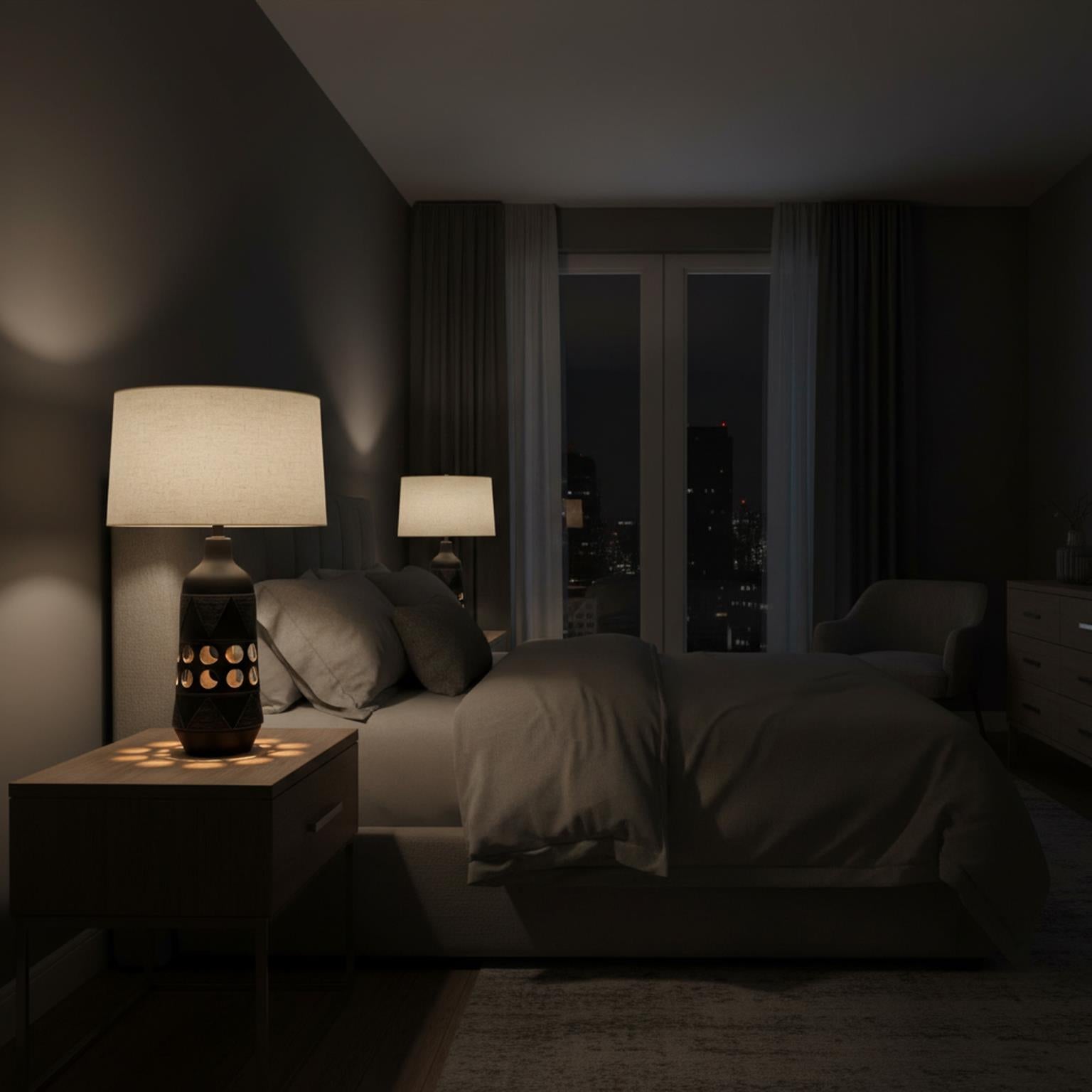 Glow, 28.5" ceramic table lamp w/ night light. Black finish, sold as 2pk