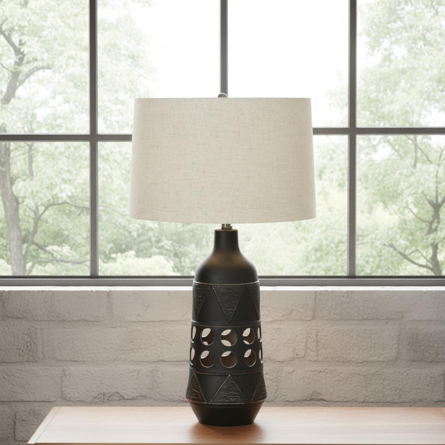 Glow, 28.5" ceramic table lamp w/ night light. Black finish, sold as 2pk