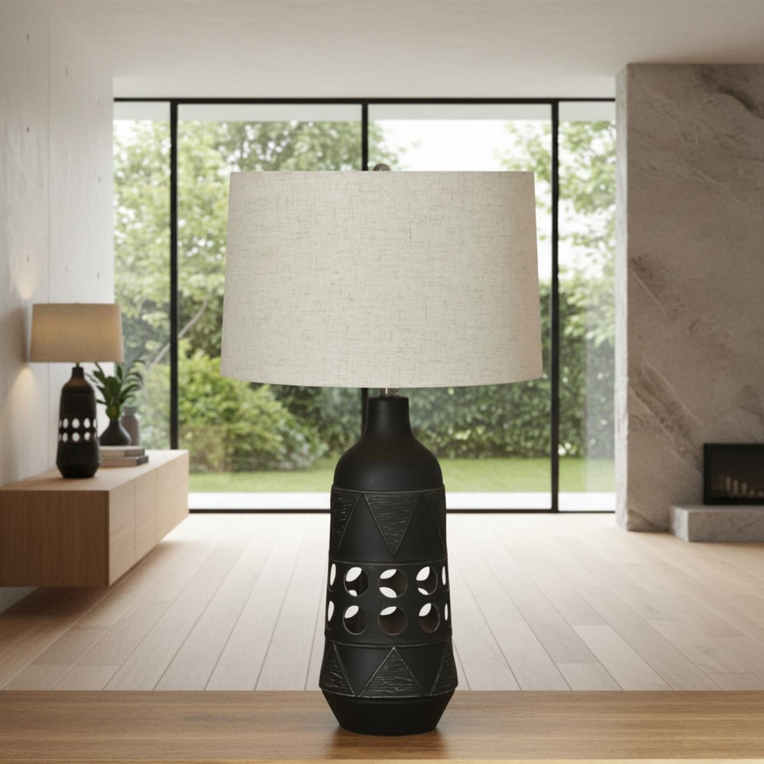 Glow, 28.5" ceramic table lamp w/ night light. Black finish, sold as 2pk