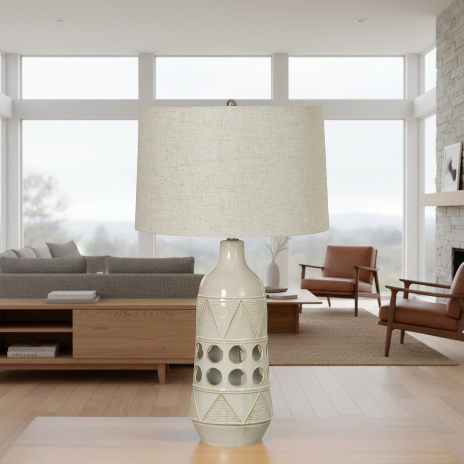 Glow, 28.5" ceramic table lamp w/ night light. White finish, sold as 2pk