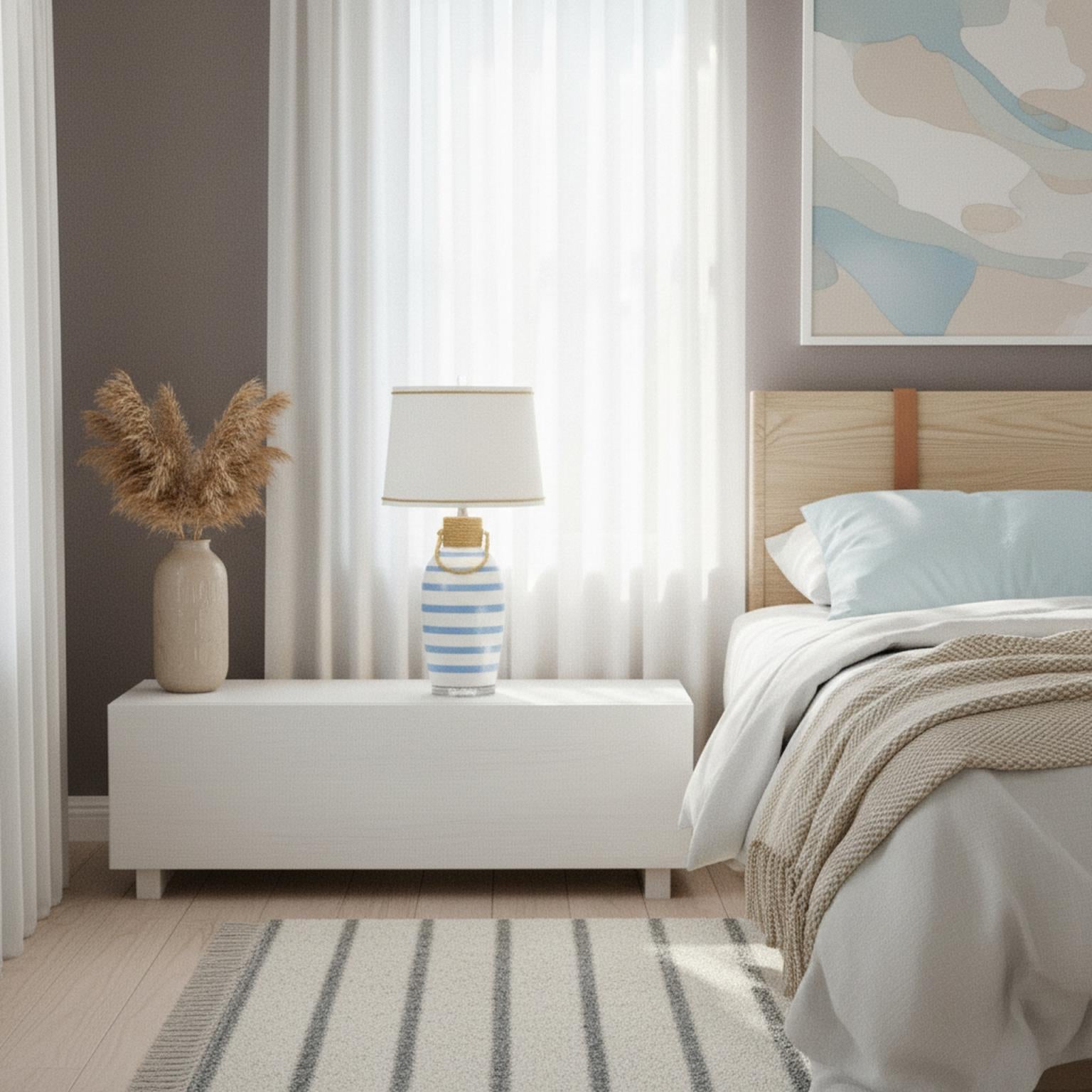 Harbor, 28" Blue Striped Ceramic Table Lamp w/ rope, sold as 2 pack