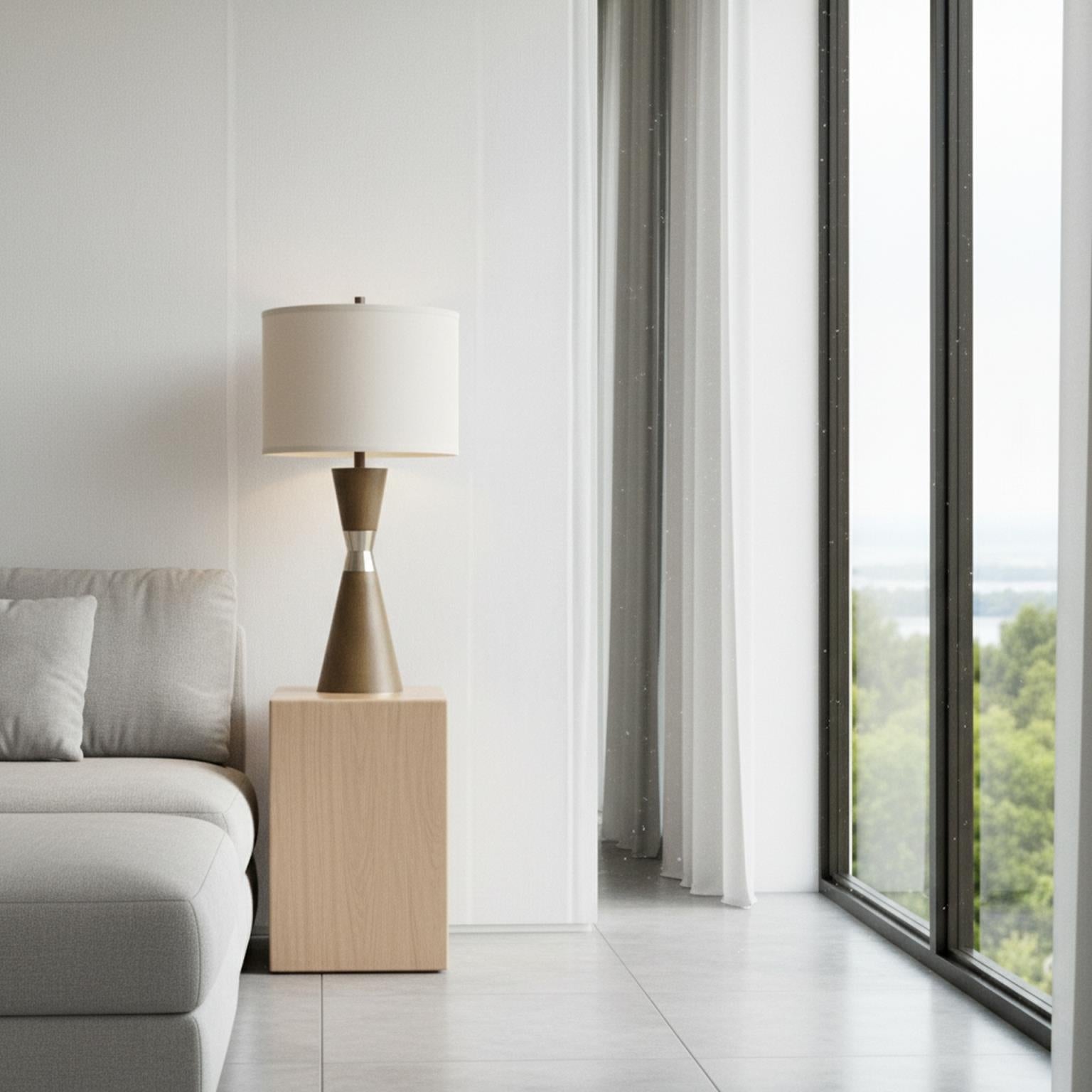 Hourglass, 30.5" resin and metal table lamp in brown finish, sold as 2pk