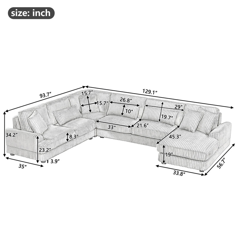 Oversized Sectional Sofa U Shape- Gray