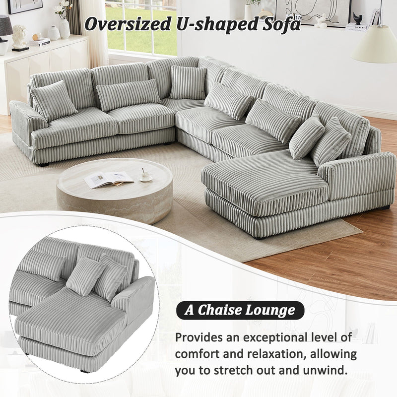 Oversized Sectional Sofa U Shape- Gray