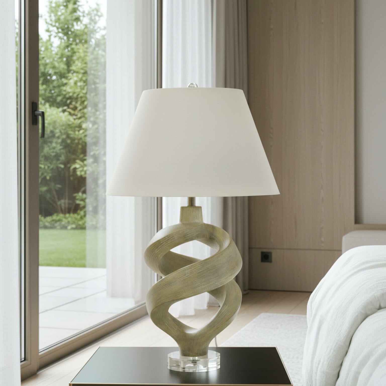 Infinity, 31" resin table lamp in faux wood grey wash finish, sold as 1pk