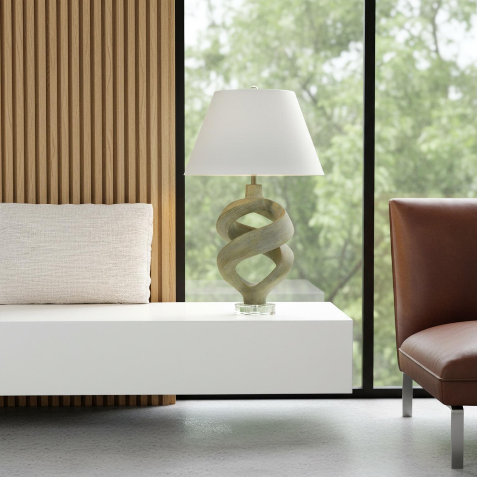 Infinity, 31" resin table lamp in faux wood grey wash finish, sold as 1pk