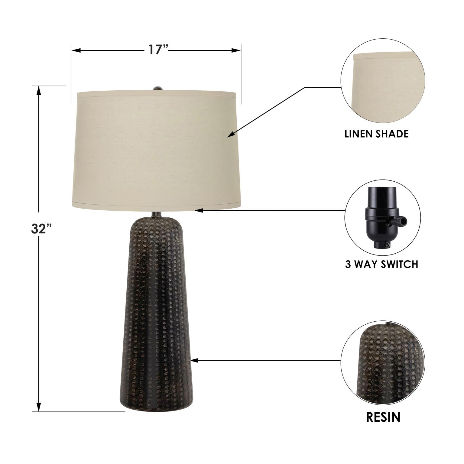 Marissa, 31" resin table lamp in , sold as 2pk