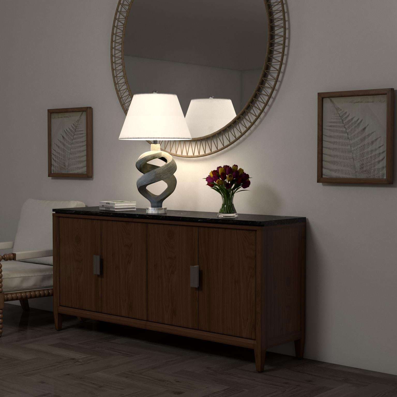 Infinity, 31" resin table lamp in faux wood grey wash finish, sold as 1pk