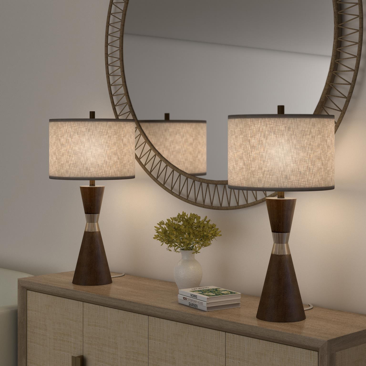 Hourglass, 30.5" resin and metal table lamp in brown finish, sold as 2pk