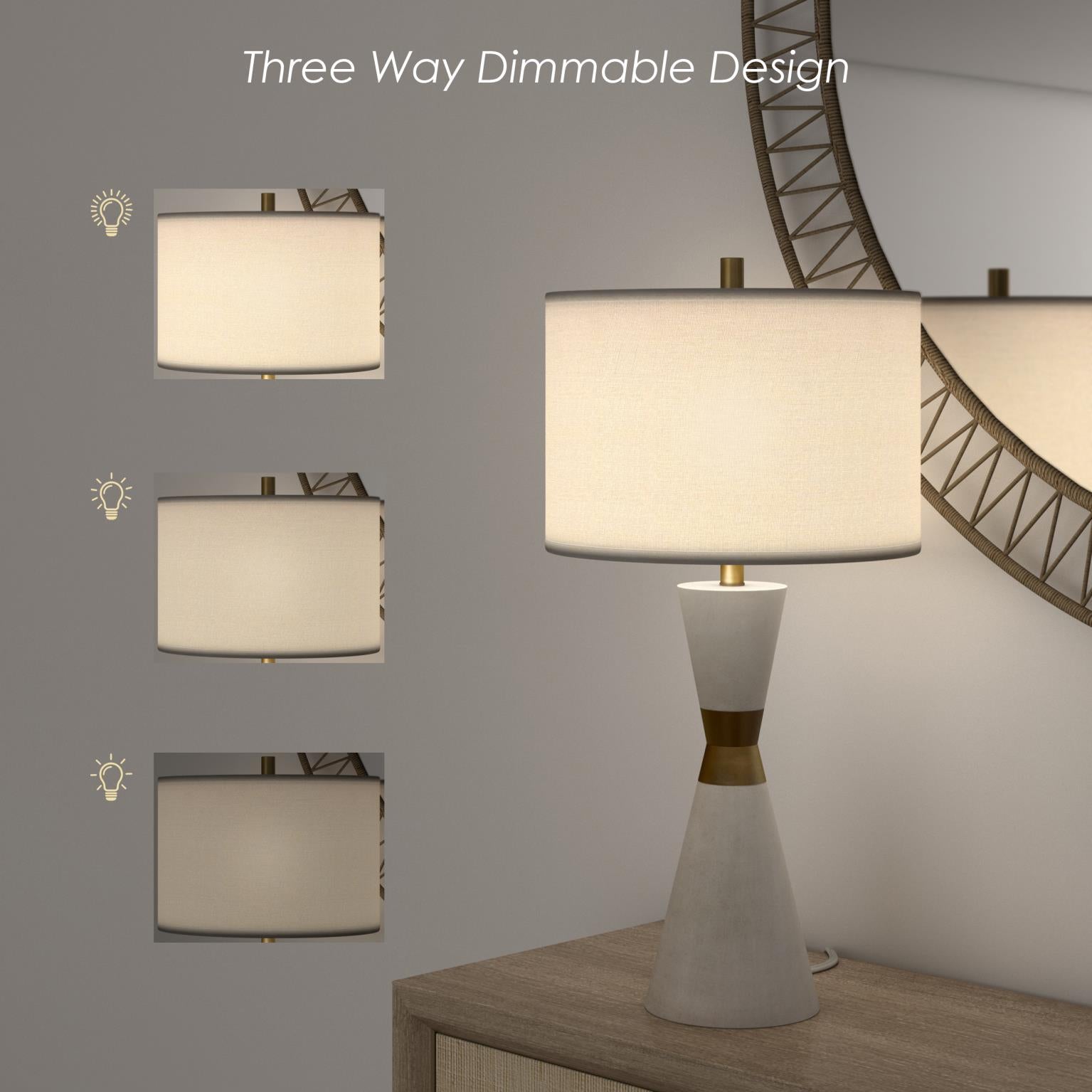 Hourglass, 30.5" resin and metal table lamp in white finish, sold as 2pk